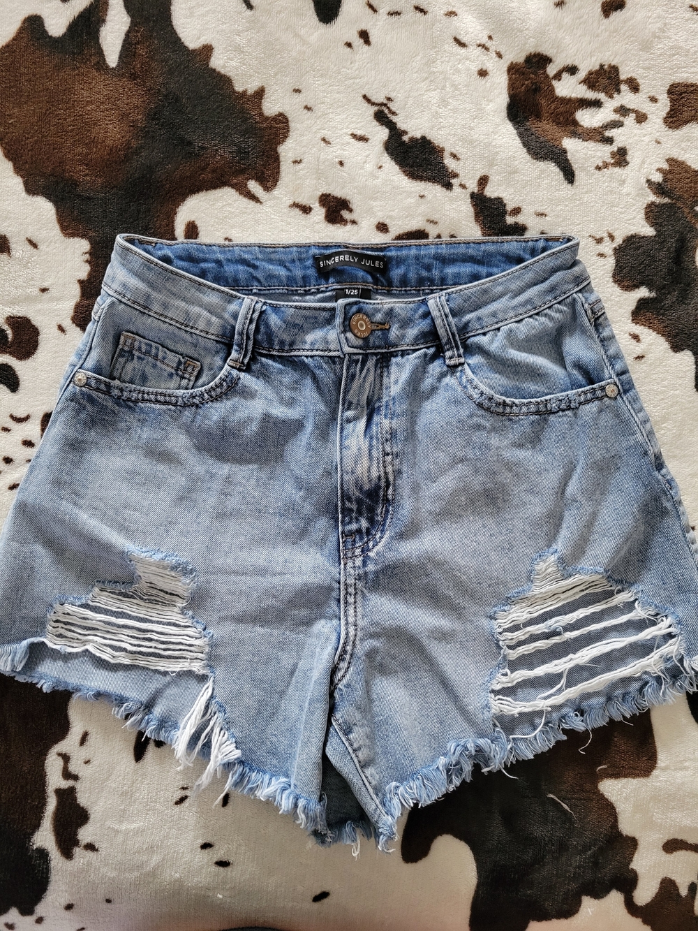 Sincerely Jules Light Blue Ripped High-Rise Denim Shorts